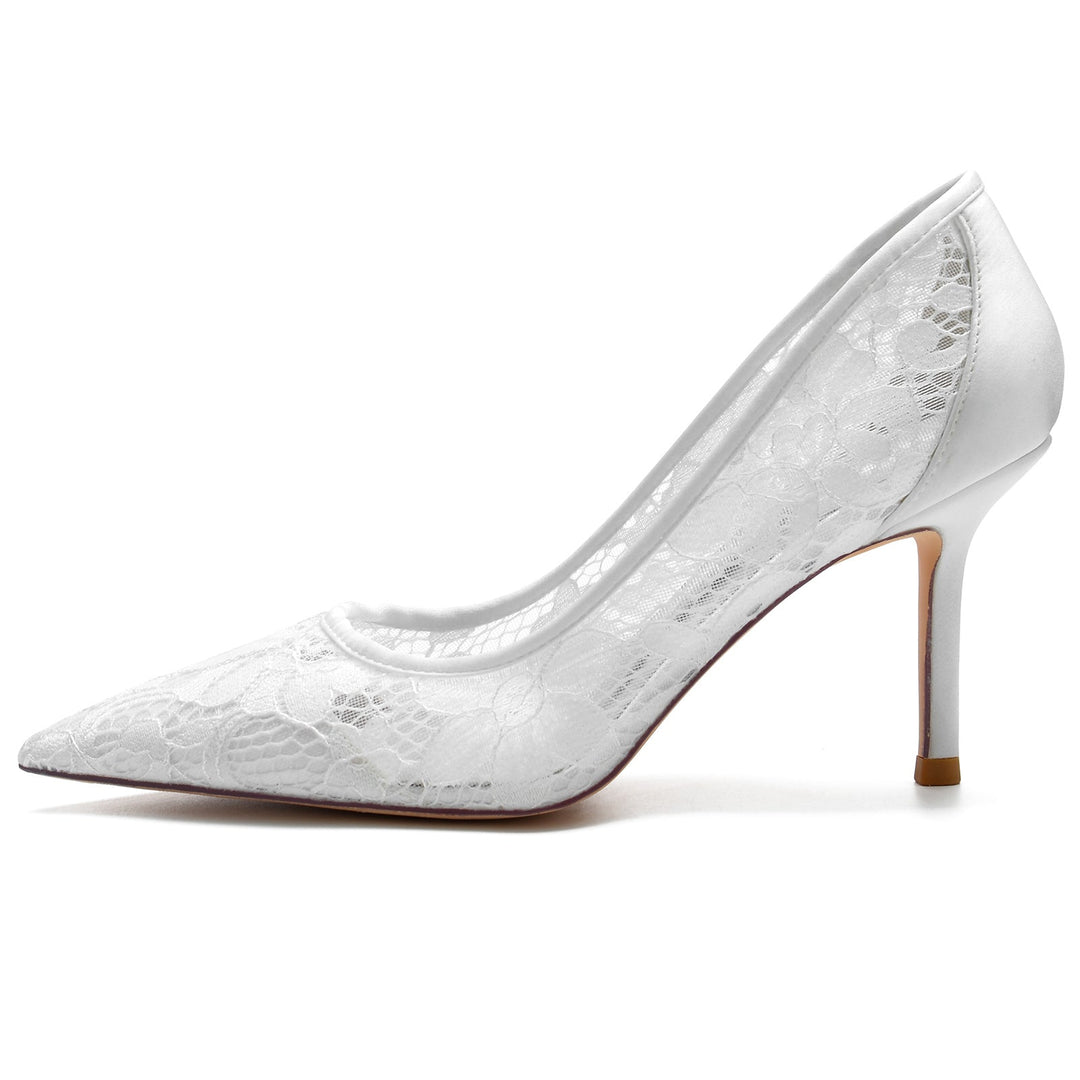 Chaussures de Mariage pour Femmes en Satin de Soie et Dentelle à Bout Pointu