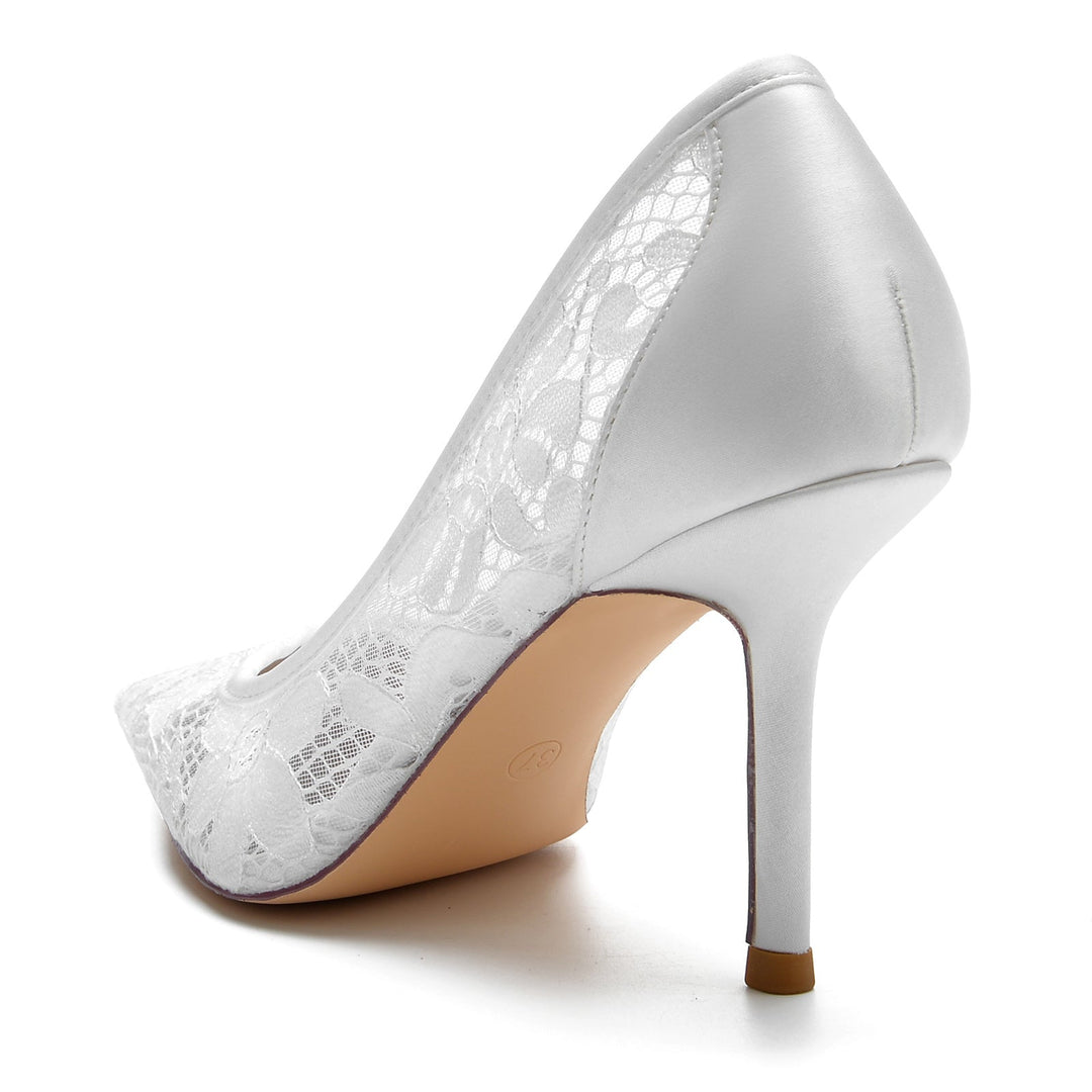 Chaussures de Mariage pour Femmes en Satin de Soie et Dentelle à Bout Pointu