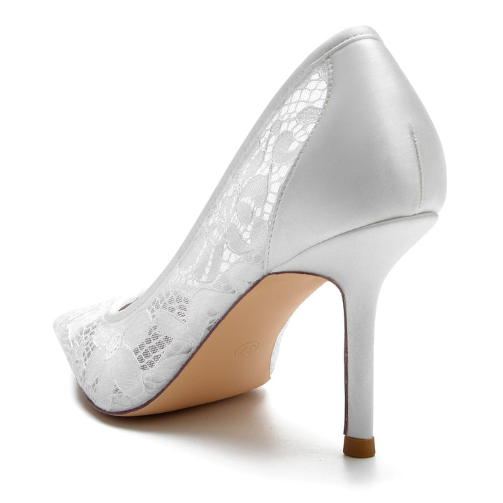 Chaussures de Mariage pour Femmes en Satin de Soie et Dentelle à Bout Pointu