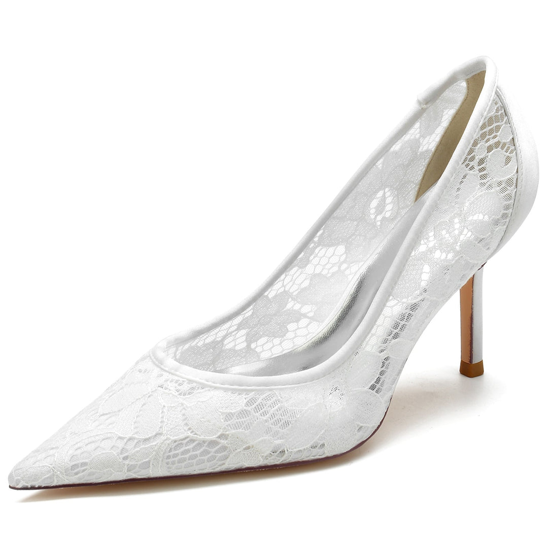 Chaussures de Mariage pour Femmes en Satin de Soie et Dentelle à Bout Pointu