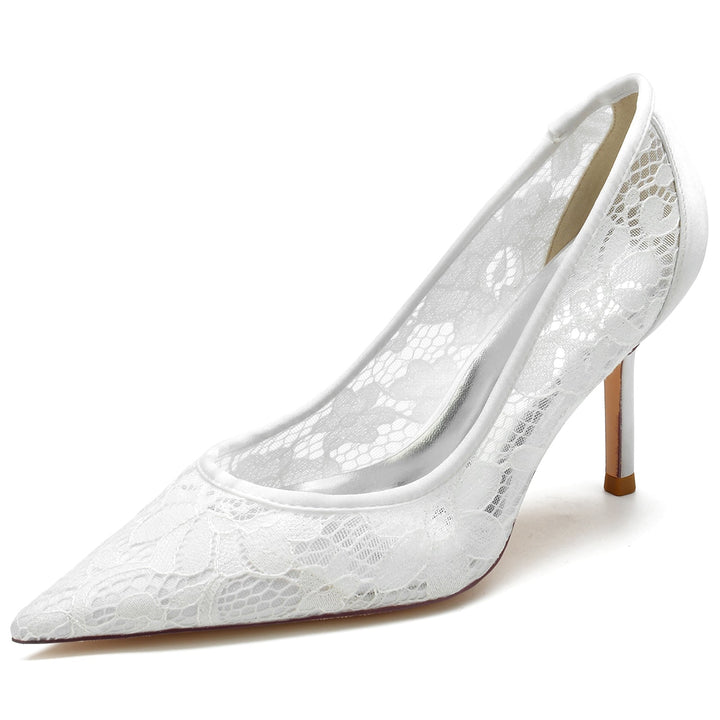Chaussures de Mariage pour Femmes en Satin de Soie et Dentelle à Bout Pointu