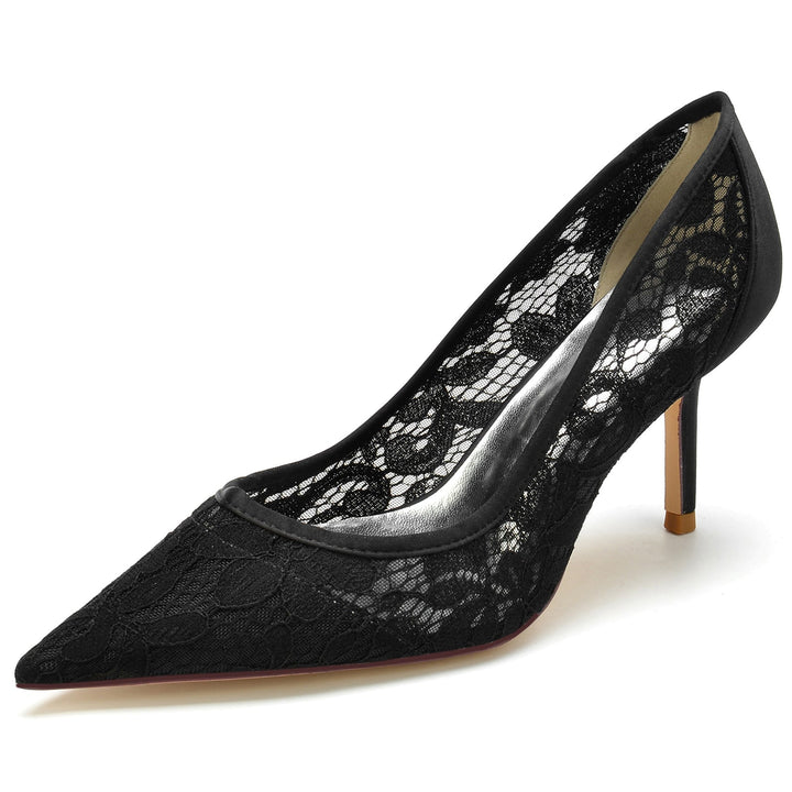 Chaussures de Mariage pour Femmes en Satin de Soie et Dentelle à Bout Pointu