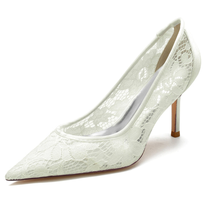 Chaussures de Mariage pour Femmes en Satin de Soie et Dentelle à Bout Pointu