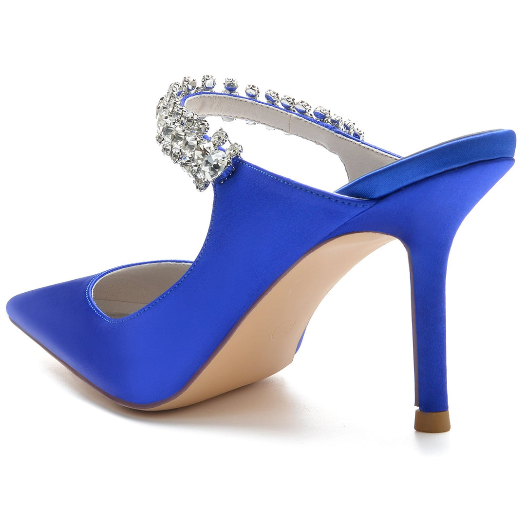 Chaussures de Mariage pour Femmes en Satin Imitation Strass Chaussures de Mariée à Bout Pointu