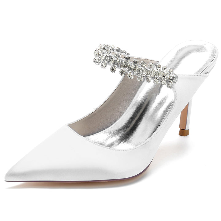 Chaussures de Mariage pour Femmes en Satin Imitation Strass Chaussures de Mariée à Bout Pointu