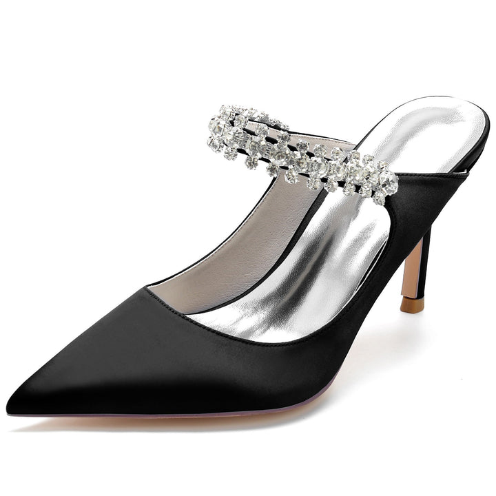 Chaussures de Mariage pour Femmes en Satin Imitation Strass Chaussures de Mariée à Bout Pointu