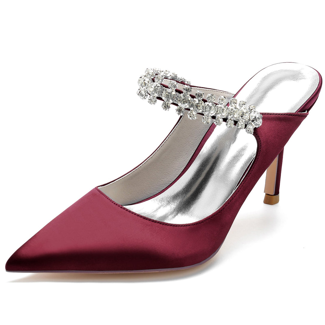 Chaussures de Mariage pour Femmes en Satin Imitation Strass Chaussures de Mariée à Bout Pointu