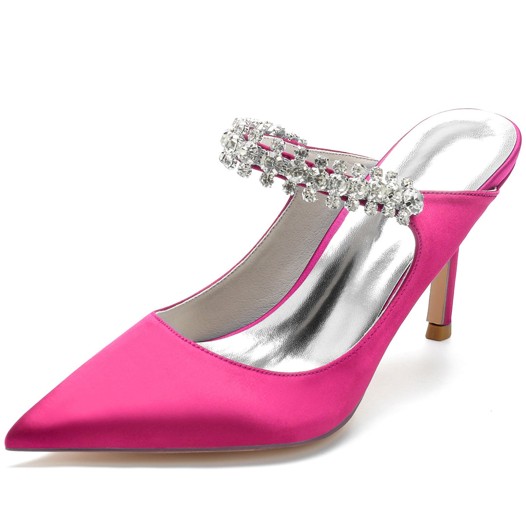 Chaussures de Mariage pour Femmes en Satin Imitation Strass Chaussures de Mariée à Bout Pointu