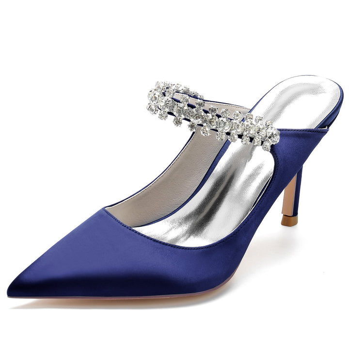 Chaussures de Mariage pour Femmes en Satin Imitation Strass Chaussures de Mariée à Bout Pointu