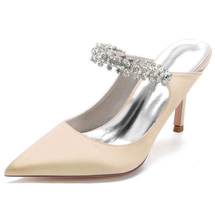 Chaussures de Mariage pour Femmes en Satin Imitation Strass Chaussures de Mariée à Bout Pointu