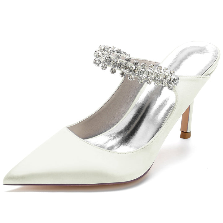 Chaussures de Mariage pour Femmes en Satin Imitation Strass Chaussures de Mariée à Bout Pointu