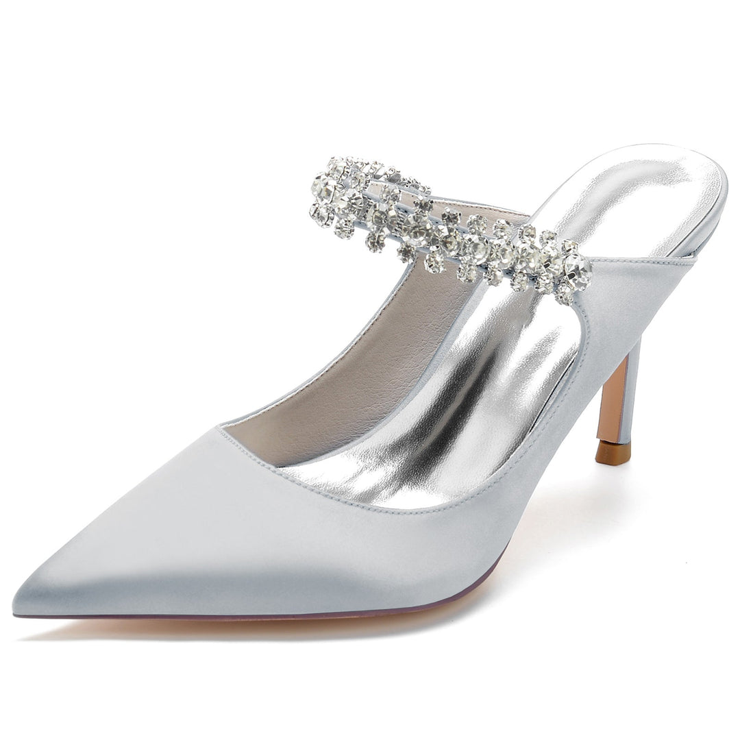 Chaussures de Mariage pour Femmes en Satin Imitation Strass Chaussures de Mariée à Bout Pointu