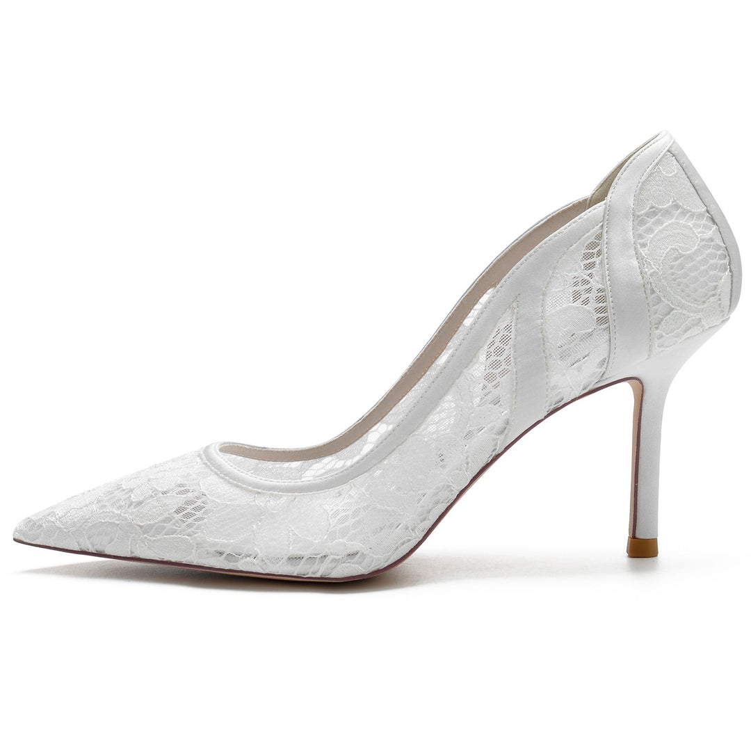 Chaussures de Mariage pour Femmes en Satin de Soie, Chaussures de Mariée à Bout Pointu et à Lacets