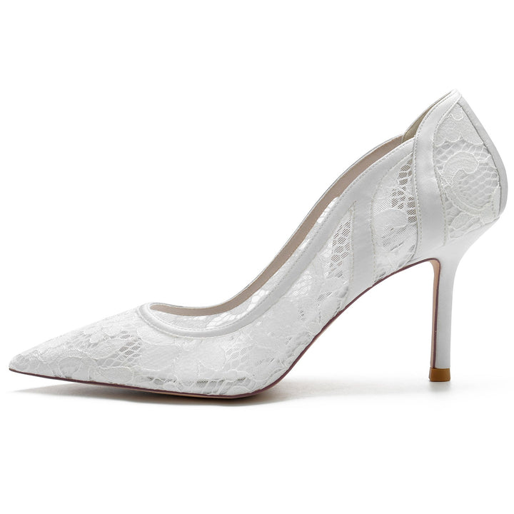 Chaussures de Mariage pour Femmes en Satin de Soie, Chaussures de Mariée à Bout Pointu et à Lacets