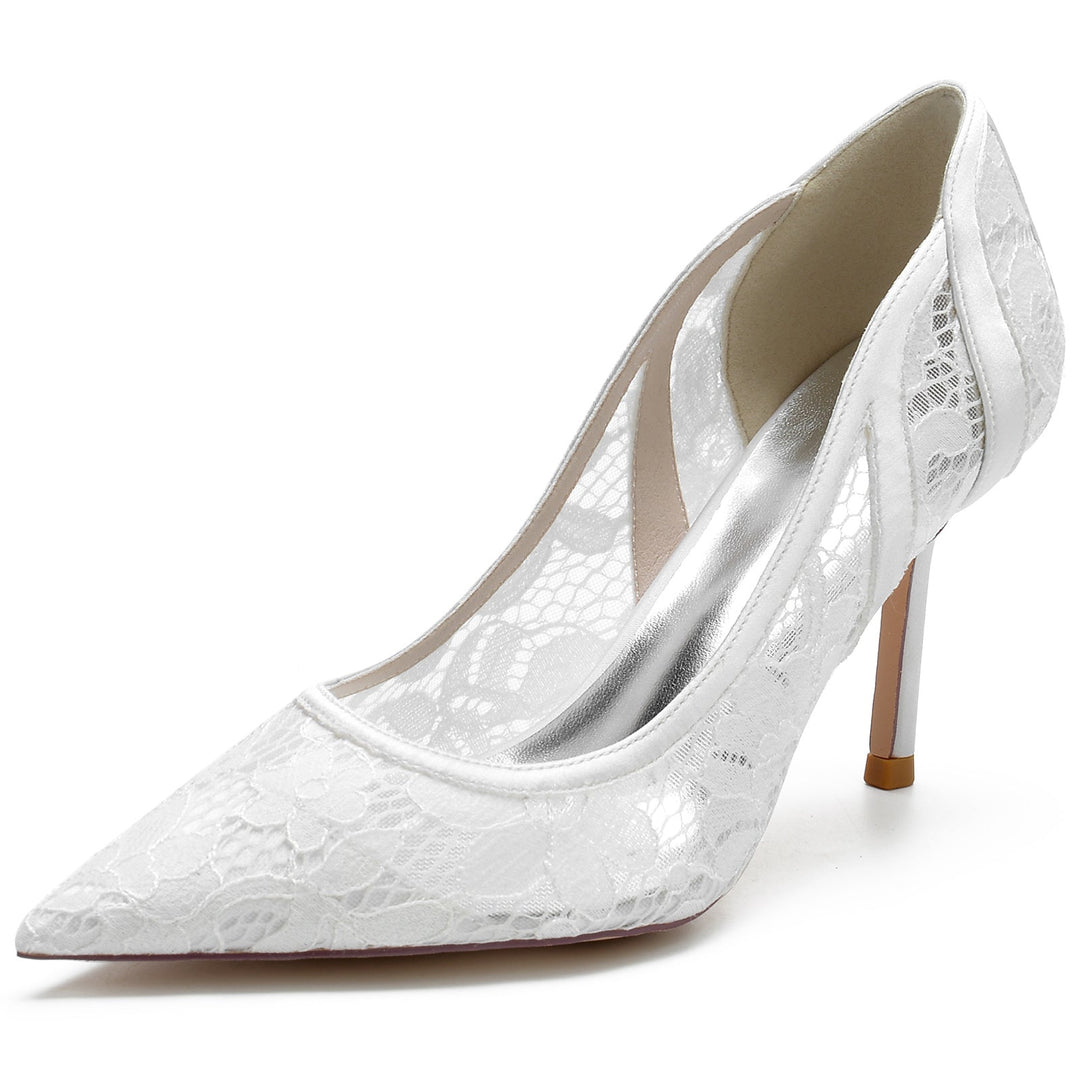 Chaussures de Mariage pour Femmes en Satin de Soie, Chaussures de Mariée à Bout Pointu et à Lacets