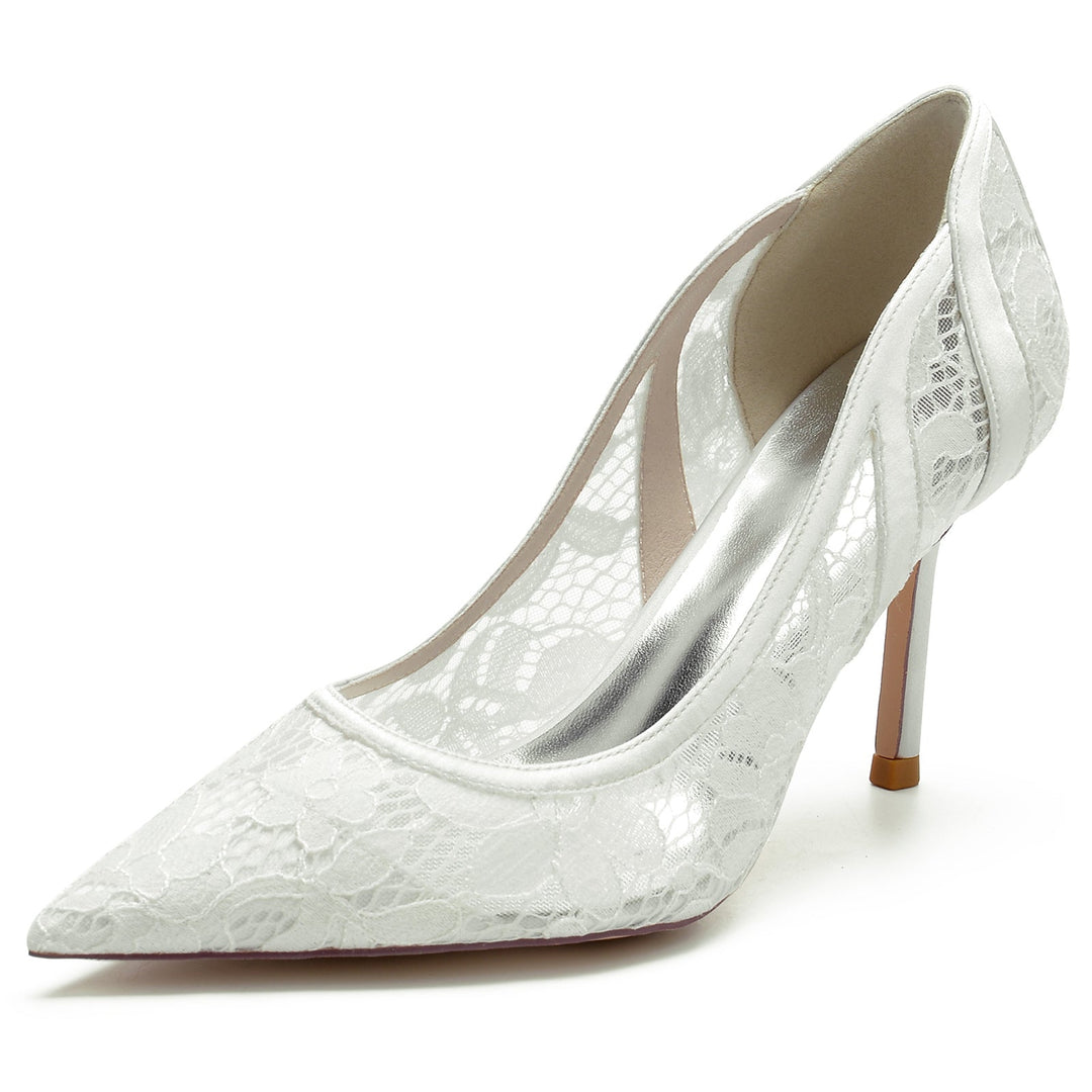 Chaussures de Mariage pour Femmes en Satin de Soie, Chaussures de Mariée à Bout Pointu et à Lacets