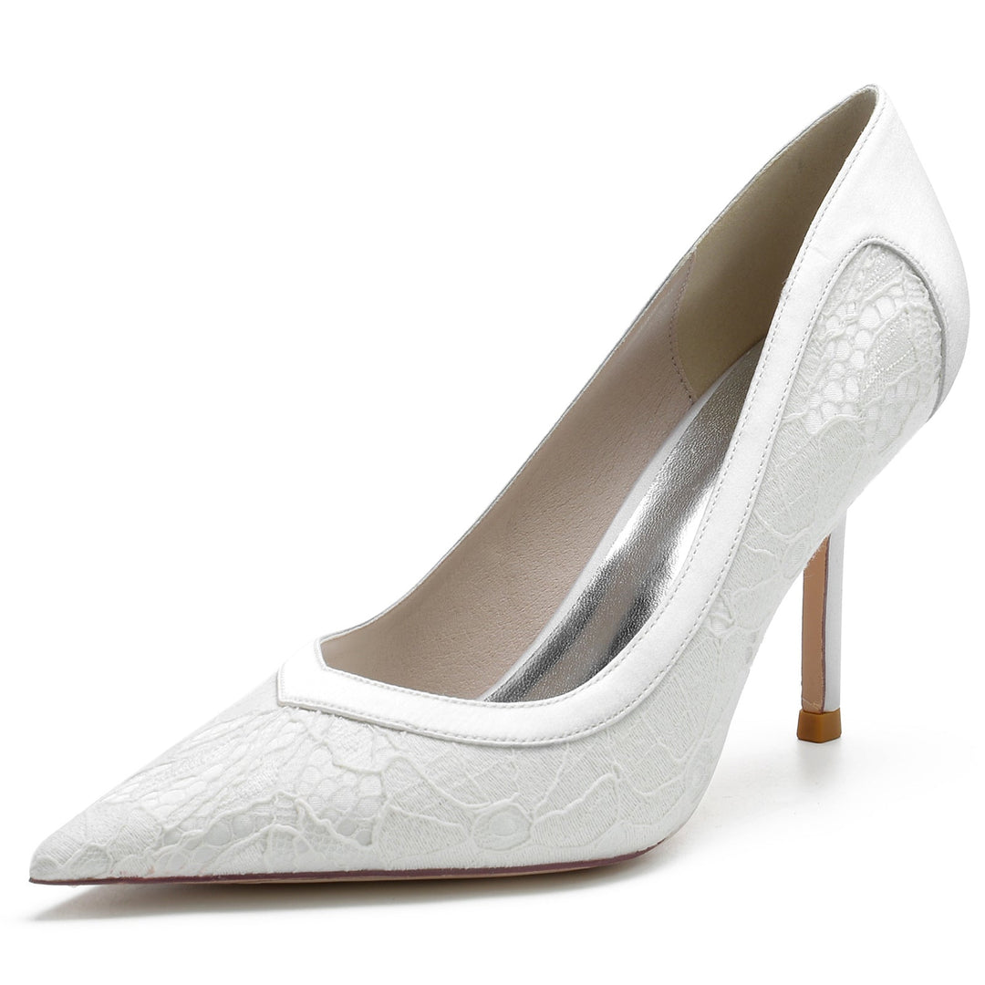 Chaussures de Mariage pour Femmes en Satin de Soie et Dentelle à Bout Pointu