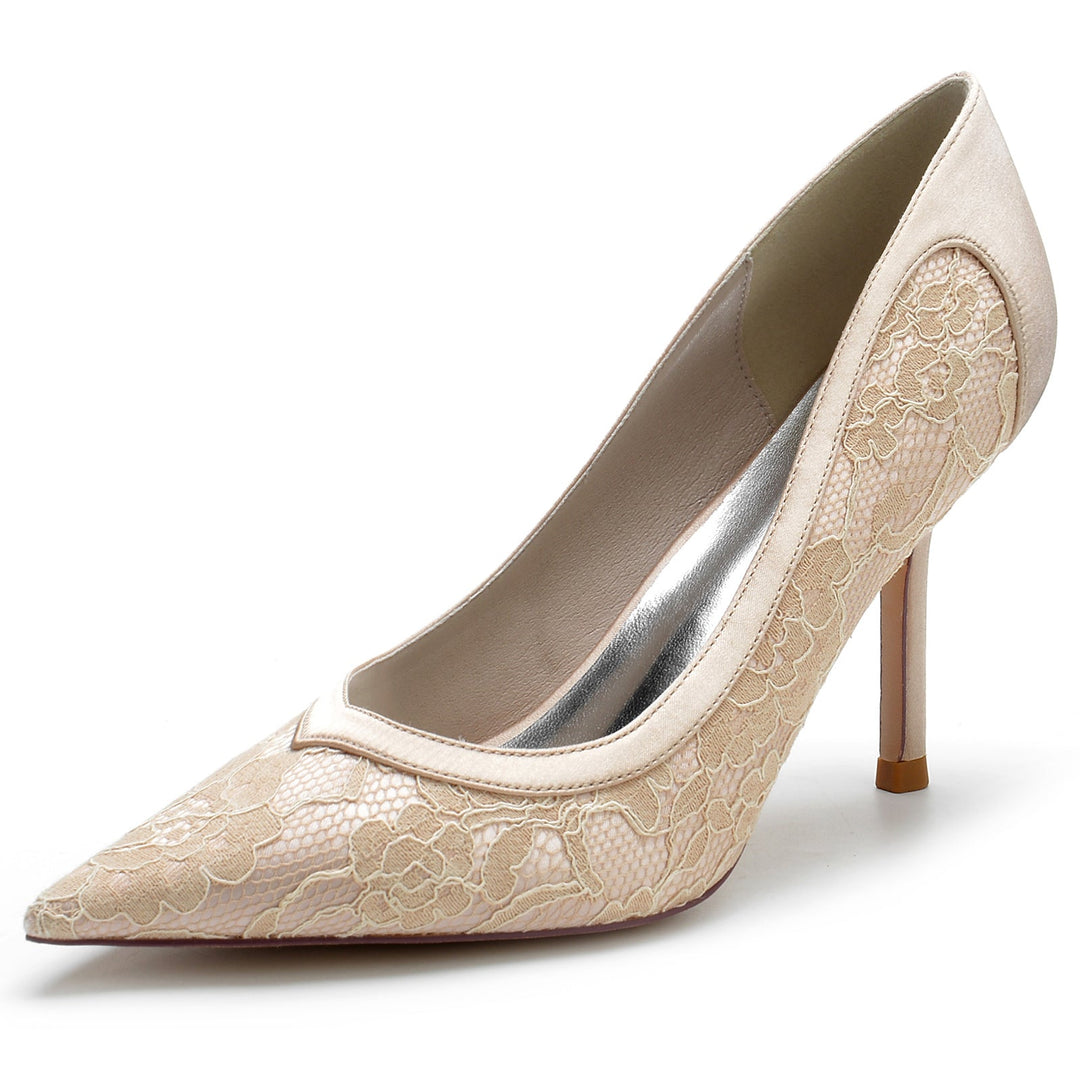 Chaussures de Mariage pour Femmes en Satin de Soie et Dentelle à Bout Pointu