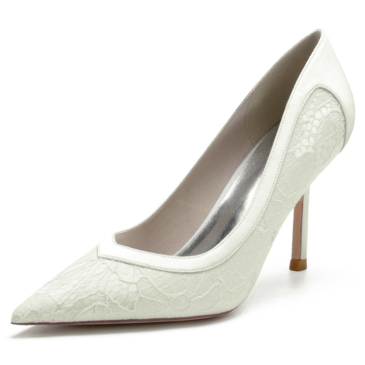Chaussures de Mariage pour Femmes en Satin de Soie et Dentelle à Bout Pointu
