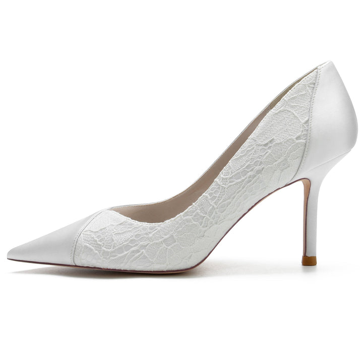 Chaussures de Mariage pour Femmes en Satin de Soie et Dentelle à Talon Aiguille et Bout Pointu