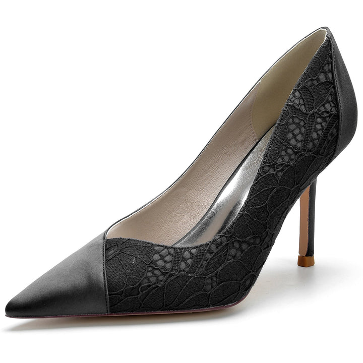 Chaussures de Mariage pour Femmes en Satin de Soie et Dentelle à Talon Aiguille et Bout Pointu