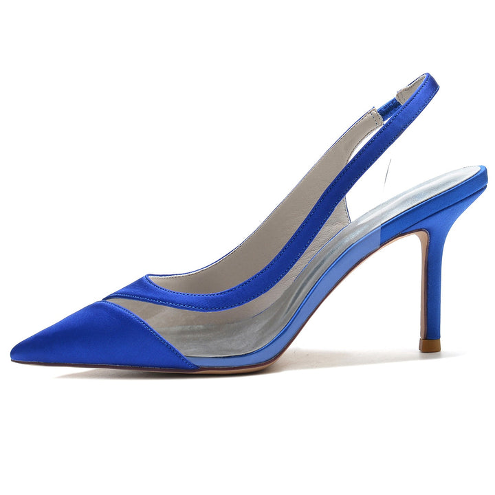 Chaussures de Mariage pour Femmes en Satin de Soie à Bout Pointu avec Boucle en Caoutchouc et Talon Aiguille