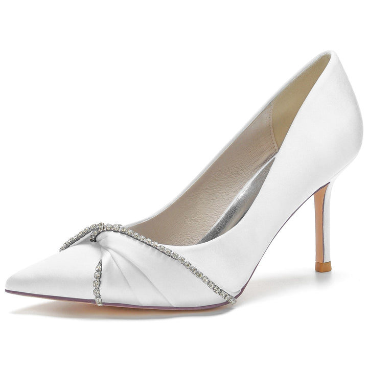 Chaussures de Mariage pour Femmes en Satin de Soie Imitation Cristal Chaussures de Mariée à Bout Pointu