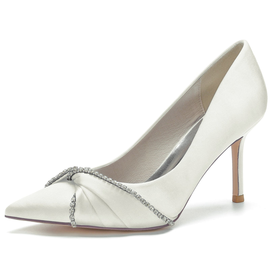Chaussures de Mariage pour Femmes en Satin de Soie Imitation Cristal Chaussures de Mariée à Bout Pointu