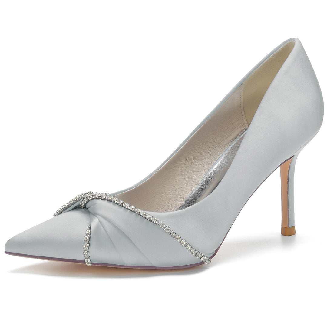 Chaussures de Mariage pour Femmes en Satin de Soie Imitation Cristal Chaussures de Mariée à Bout Pointu