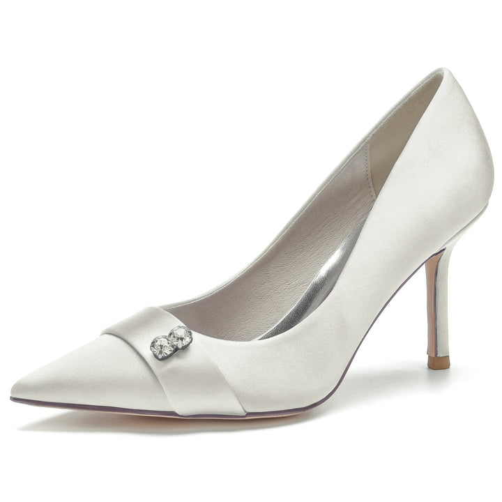 Chaussures de Mariage pour Femmes en Satin de Soie Bleu, Chaussures de Mariée à Bout Pointu et Talon Aiguille en Diamant