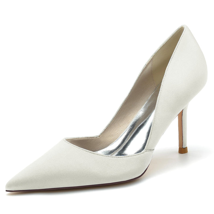 Chaussures de Mariage pour Femmes Stiletto Satin de Soie Bout Pointu Chaussures de Mariée Minimalistes