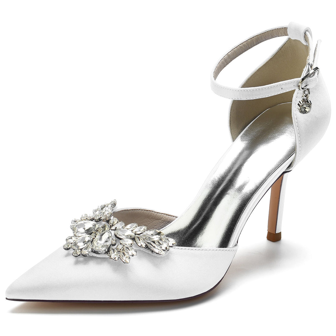 Chaussures de Mariage pour Femmes, Chaussures de Mariée à Bout Pointu et à Boucle en Cristal