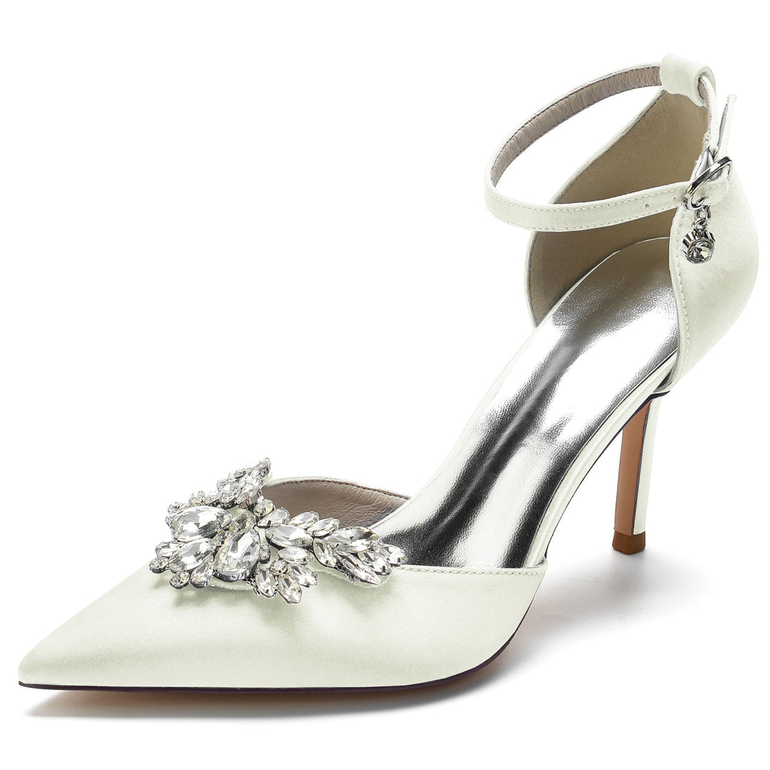 Chaussures de Mariage pour Femmes, Chaussures de Mariée à Bout Pointu et à Boucle en Cristal
