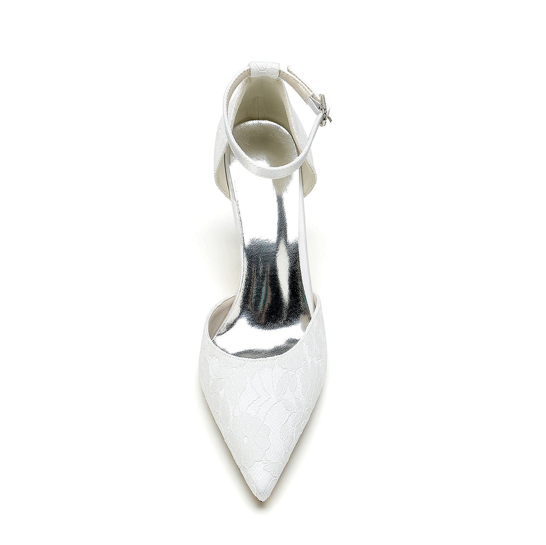 Chaussures de Mariage pour Femmes en Satin de Soie et Dentelle, Bout Pointu, Talon Aiguille, Boucle, Chaussures de Mariée