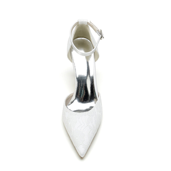 Chaussures de Mariage pour Femmes en Satin de Soie et Dentelle, Bout Pointu, Talon Aiguille, Boucle, Chaussures de Mariée