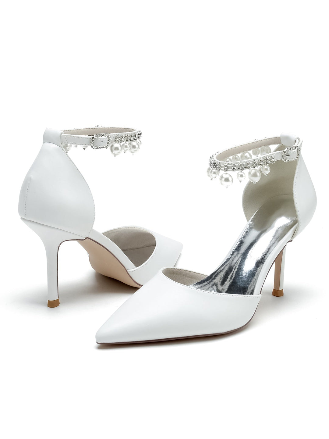 Chaussures de Demoiselle D'Honneur à Talons Hauts et Bout Pointu en Strass pour Femmes