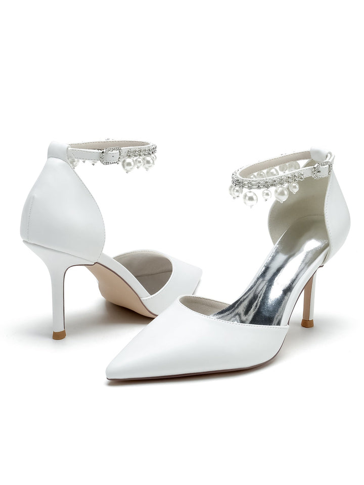 Chaussures de Demoiselle D'Honneur à Talons Hauts et Bout Pointu en Strass pour Femmes