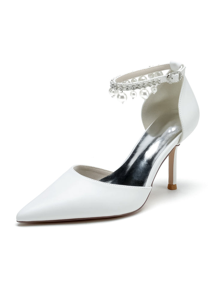 Chaussures de Demoiselle D'Honneur à Talons Hauts et Bout Pointu en Strass pour Femmes