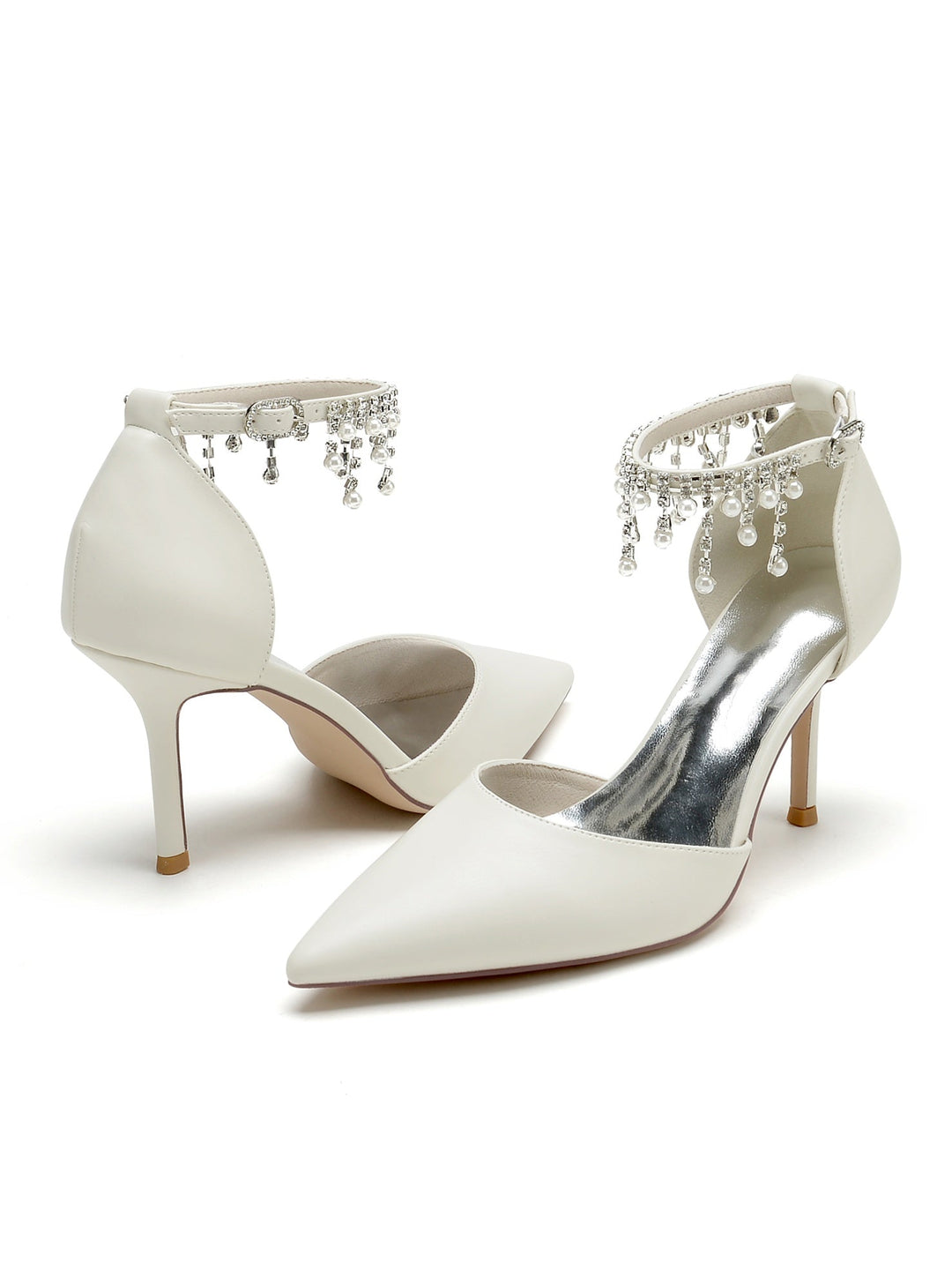 Chaussures de Mariage pour Femmes, Chaussures de Demoiselle D'Honneur à Talons Hauts et Bout Pointu avec Strass