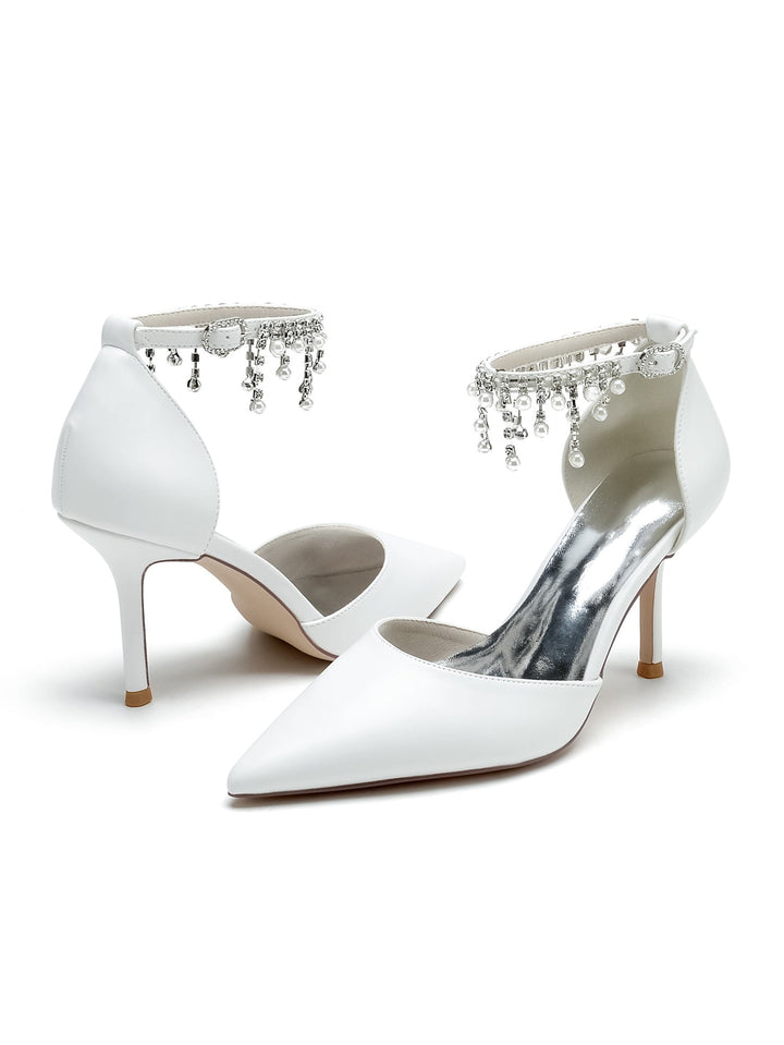 Chaussures de Mariage pour Femmes, Chaussures de Demoiselle D'Honneur à Talons Hauts et Bout Pointu avec Strass