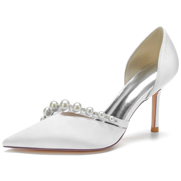 Chaussures de Mariage pour Femmes avec Perles et Bout Pointu - Chaussures de Mariée Minimalistes