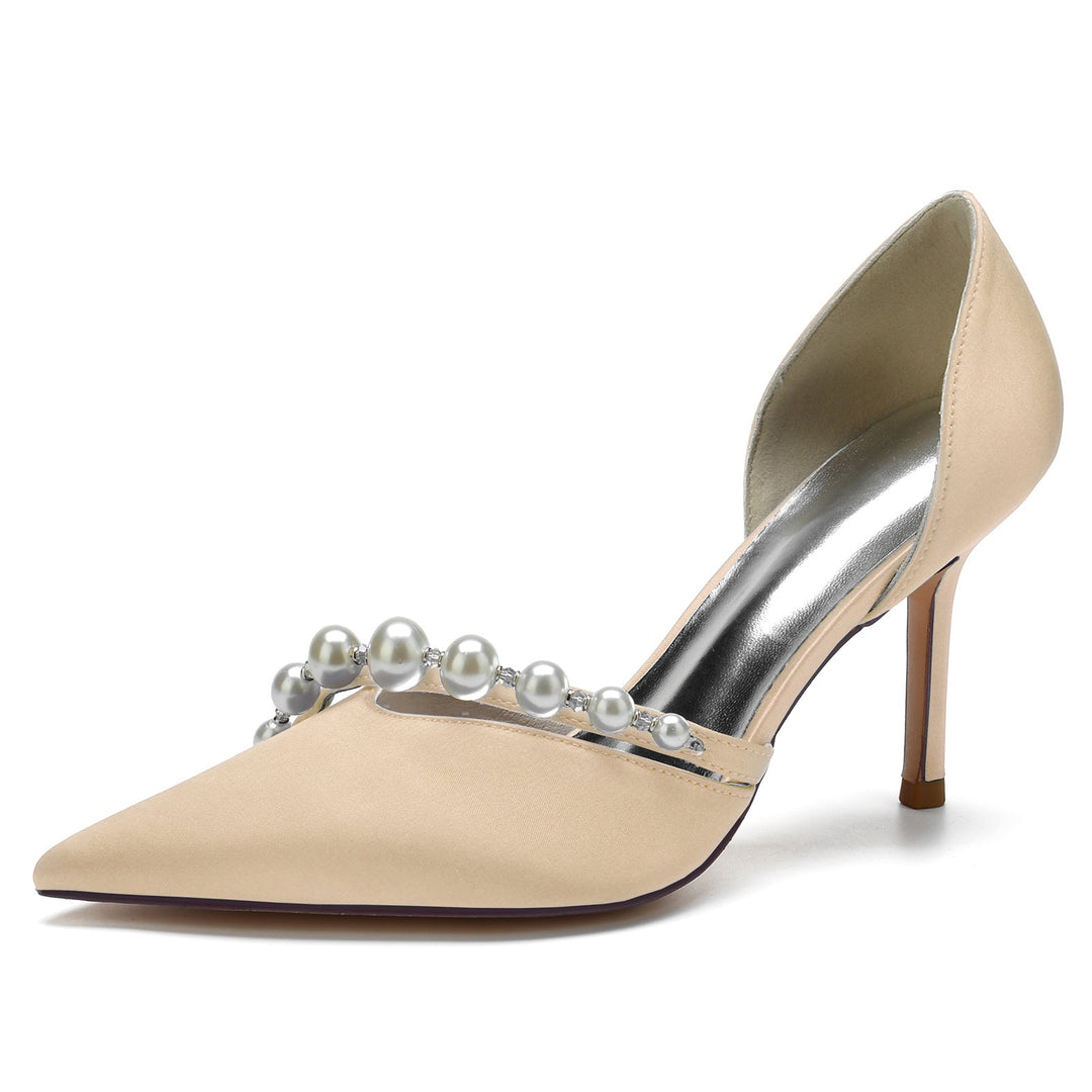 Chaussures de Mariage pour Femmes avec Perles et Bout Pointu - Chaussures de Mariée Minimalistes