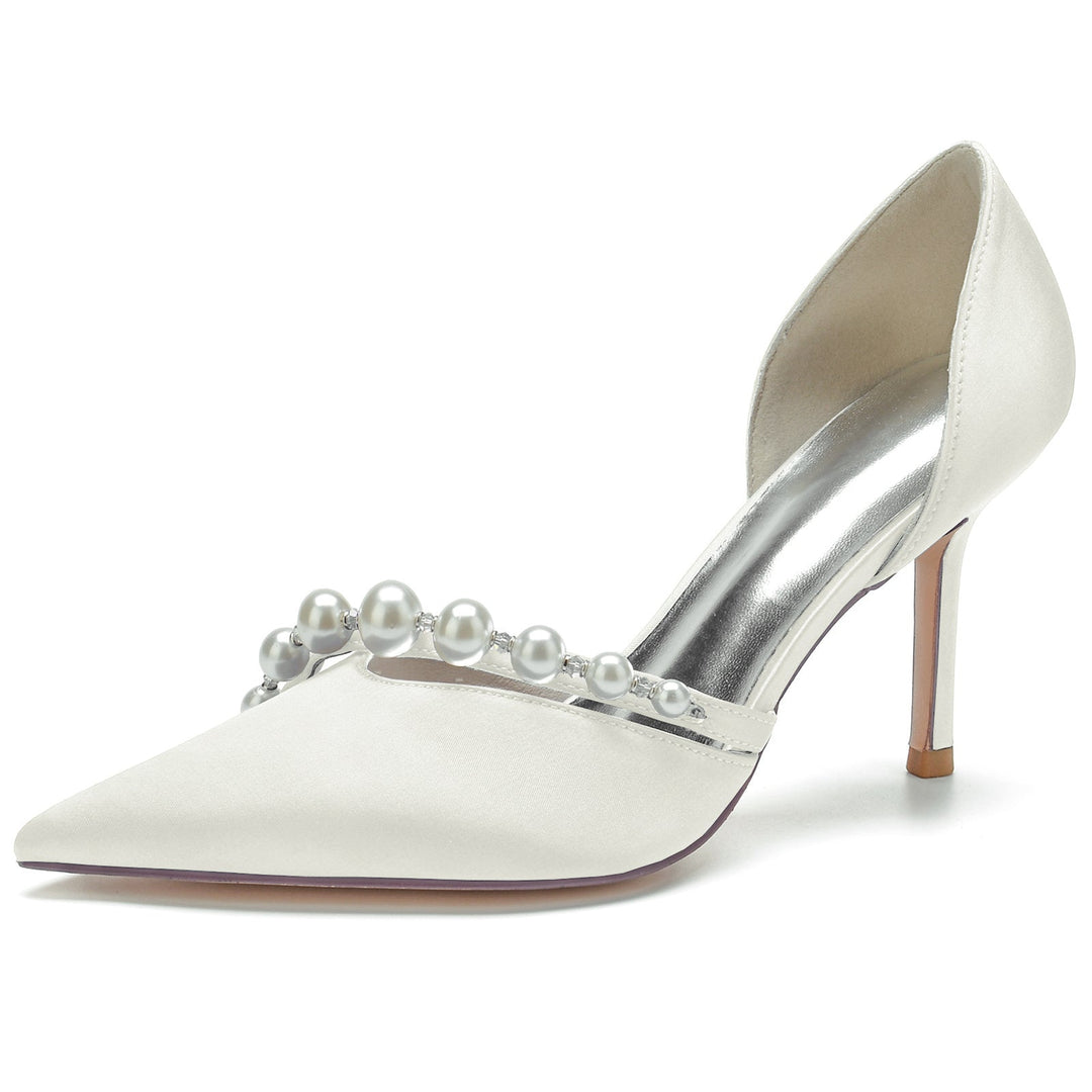 Chaussures de Mariage pour Femmes avec Perles et Bout Pointu - Chaussures de Mariée Minimalistes