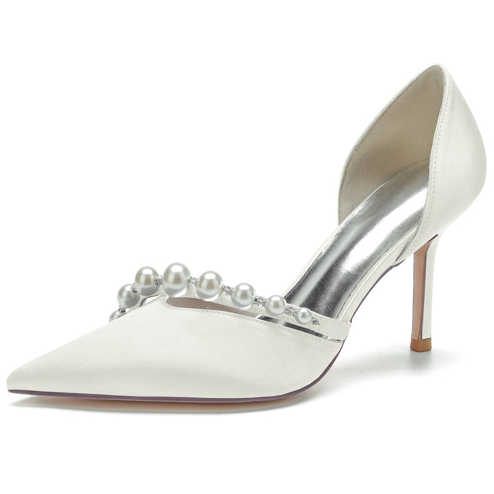 Chaussures de Mariage pour Femmes avec Perles et Bout Pointu - Chaussures de Mariée Minimalistes