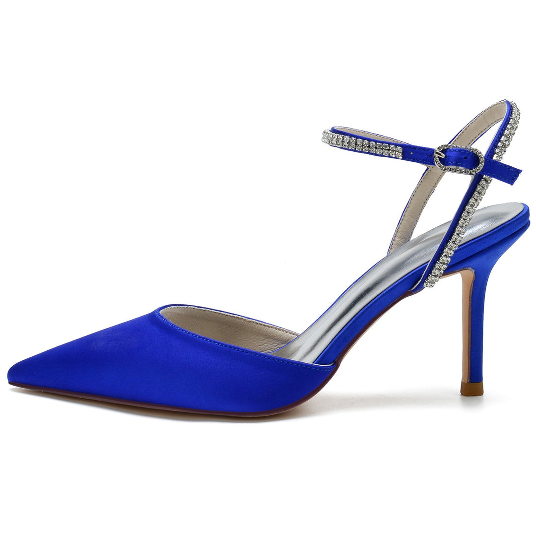 Chaussures de Mariage pour Femmes en Satin de Soie et Cristal, Chaussures de Mariée à Bout Pointu et Boucle
