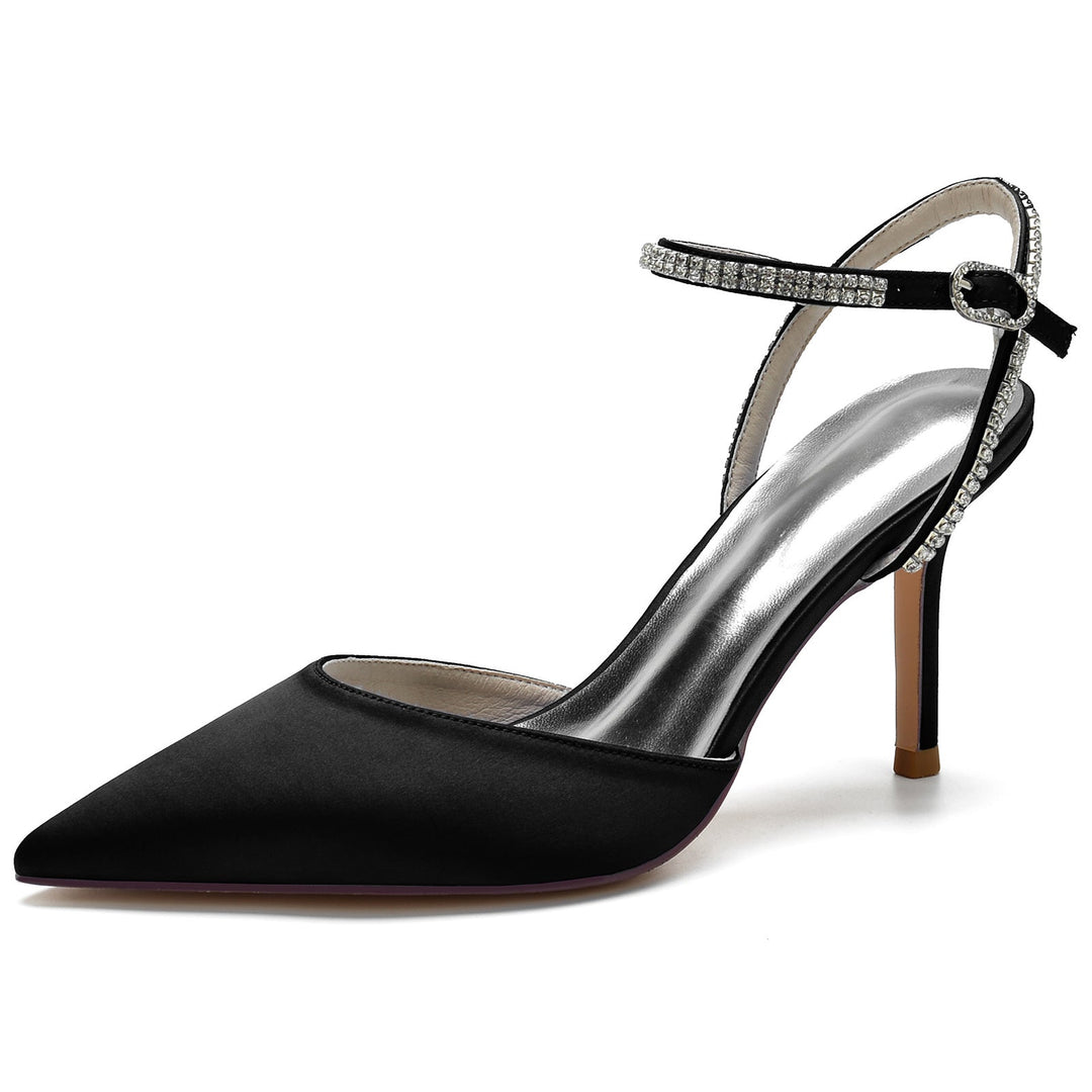 Chaussures de Mariage pour Femmes en Satin de Soie et Cristal, Chaussures de Mariée à Bout Pointu et Boucle
