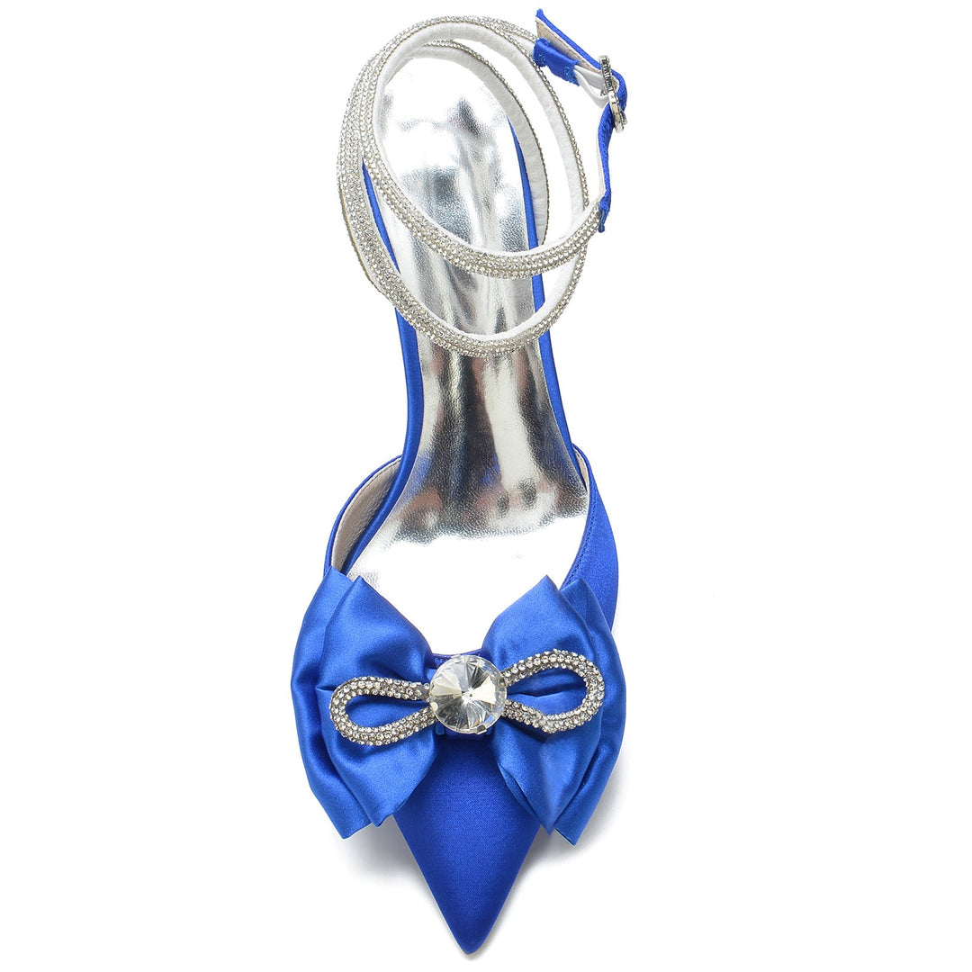 Chaussures de Mariage pour Femmes Mini Strass Nœud Stiletto Bout Pointu Boucle Chaussures de Mariée