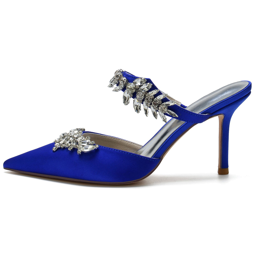 Chaussures de Mariage pour Femmes Mules en Cristal Chaussures de Mariée à Bout Pointu et Boucle à Talon Aiguille