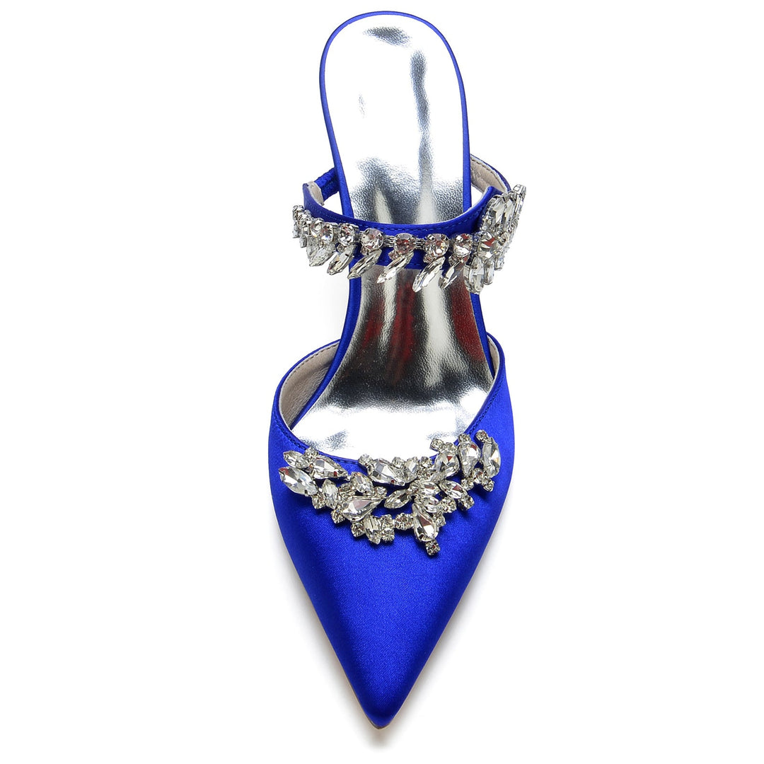Chaussures de Mariage pour Femmes Mules en Cristal Chaussures de Mariée à Bout Pointu et Boucle à Talon Aiguille