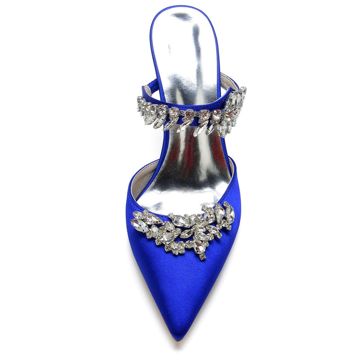 Chaussures de Mariage pour Femmes Mules en Cristal Chaussures de Mariée à Bout Pointu et Boucle à Talon Aiguille